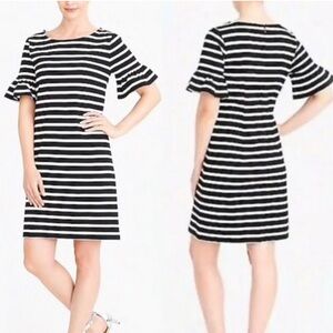 J. Crew Black and White Striped Cotton Knit Ruffled Short Sleeve Dress XXS